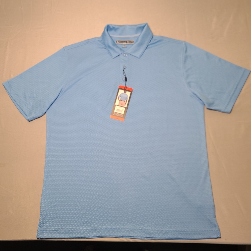 NWT‎ Pebble Beach Performance Polo Mens Medium Blue Dry-Luxe Short Sleeve Golf